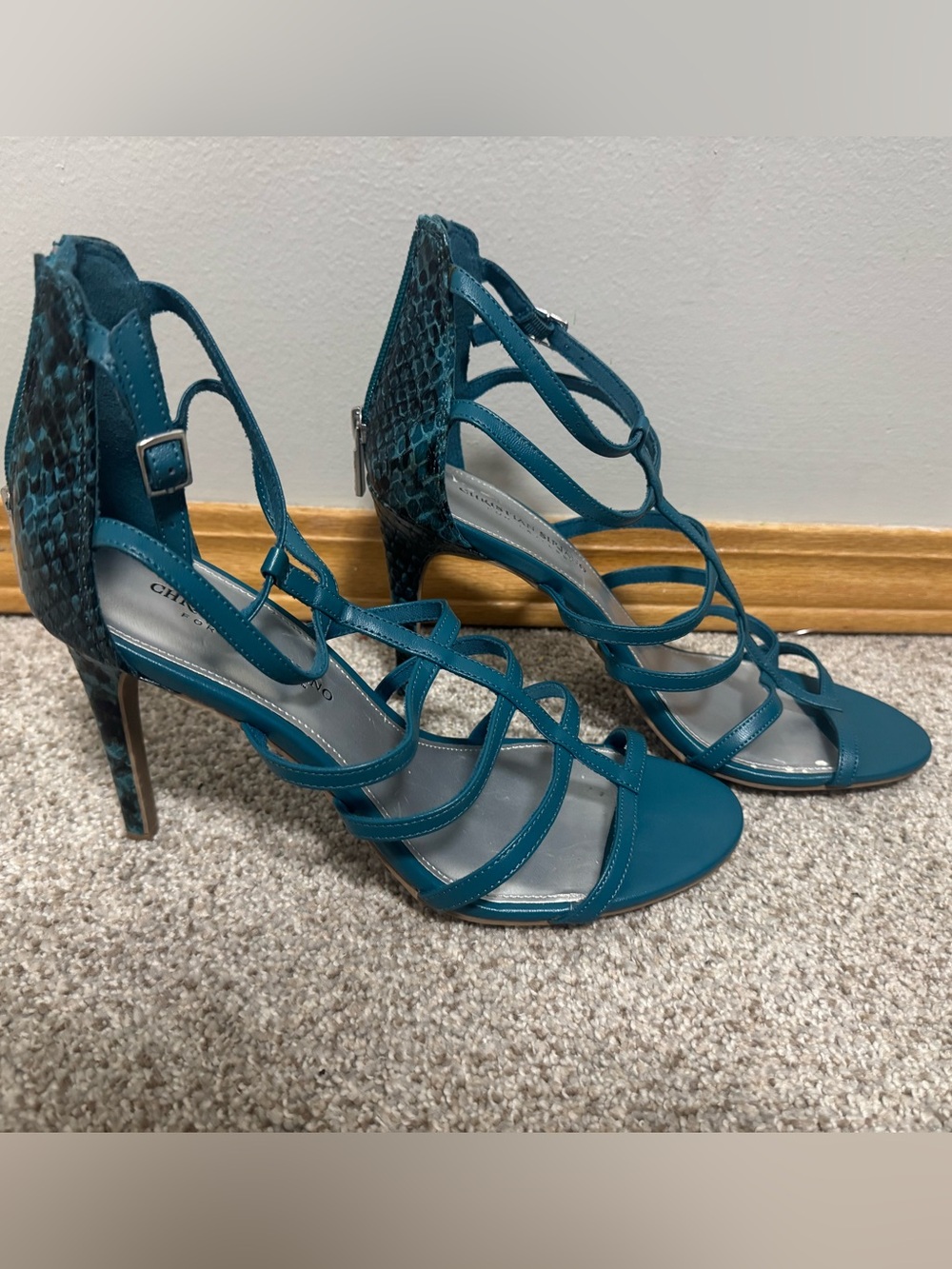 Christian Siriano Turquoise Snake Print Heel